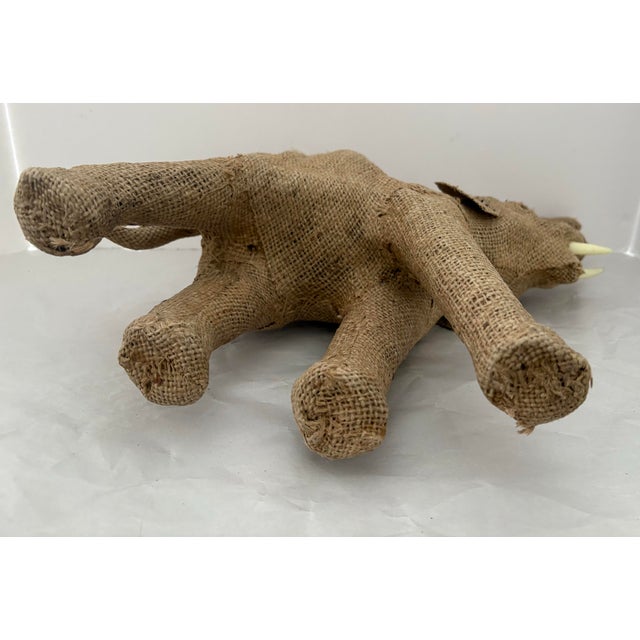 Ivory Vintage Handcrafted Burlap Elephant Sculpture | Bohemian Folk Art Safari Decor For Sale - Image 8 of 11