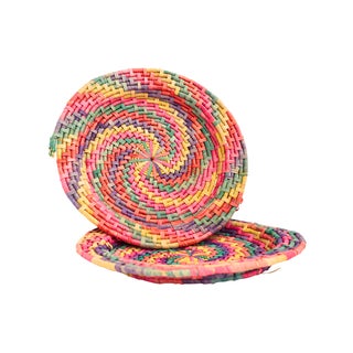 Multi-Colored Raffia-Like Platter - Pair For Sale