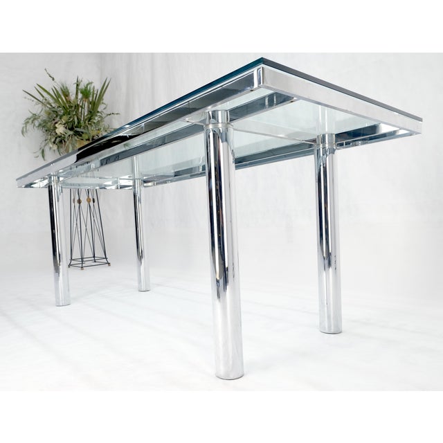 Tobia Scarpa Chrome Base Rectangle Glass Top 4 Cylinder legs Dining Table Mint! For Sale - Image 12 of 12