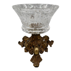 American Brilliant Cut Crystal Compote in Original Ornate Metal Stand, C. 1890–1910