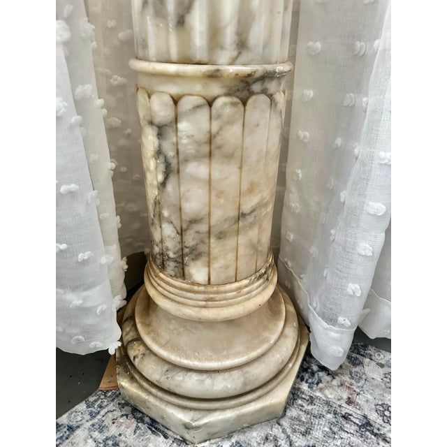 Alabaster 19th Century Italian Alabaster Bust of “The Sewing Girl” on Marble Pedestal, Neoclassical Sculpture For Sale - Image 8 of 12