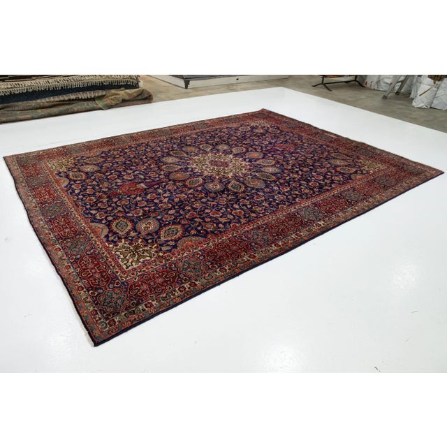 Traditional Blue Vintage Tabriz Persian Wool Rug Handmade From the 1940s With Rosette Motif For Sale - Image 3 of 8