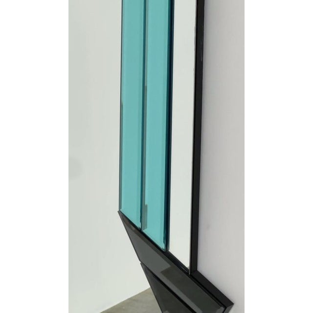 Vintage Geometric Mirror in Blue and Dark Gray Smoked Glass, 1980s For Sale - Image 6 of 7