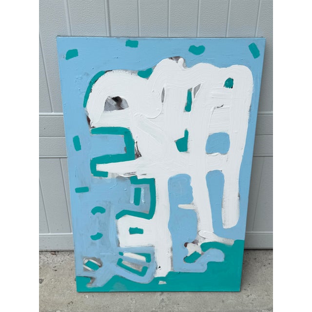 Lovely abstract blue painting. Perfect to add a pop of color to any space. This is a pre-owned item so please see all...