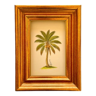 Original Hand-Painted Palm Tree Painting in a Vintage Frame For Sale