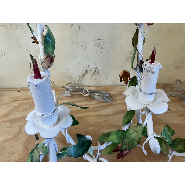 Pair of Vintage Italian Tulip Shade Floral Table Lamps For Sale - Image 9 of 18