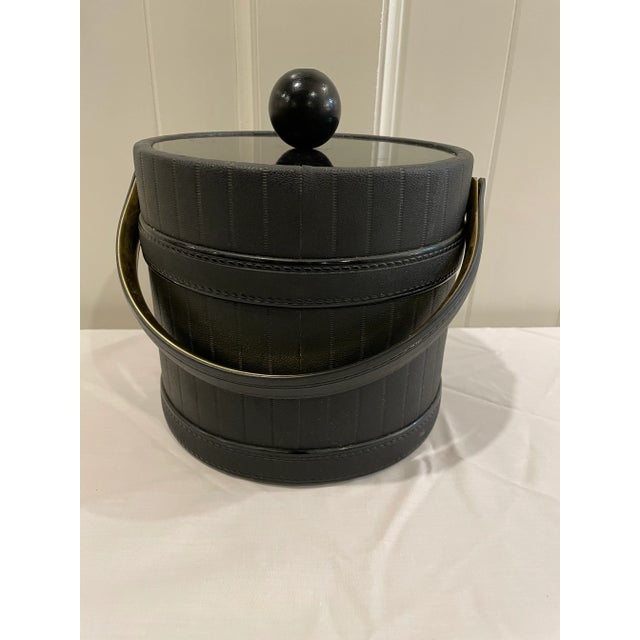 Mid 20th Century Black and Brass Leather Pinstripe Ice Bucket For Sale - Image 9 of 12