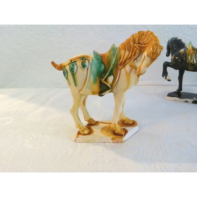 1970s Vintage Tang-Design Chinese Majolica Stallion Figurines, S/3 For Sale - Image 5 of 9