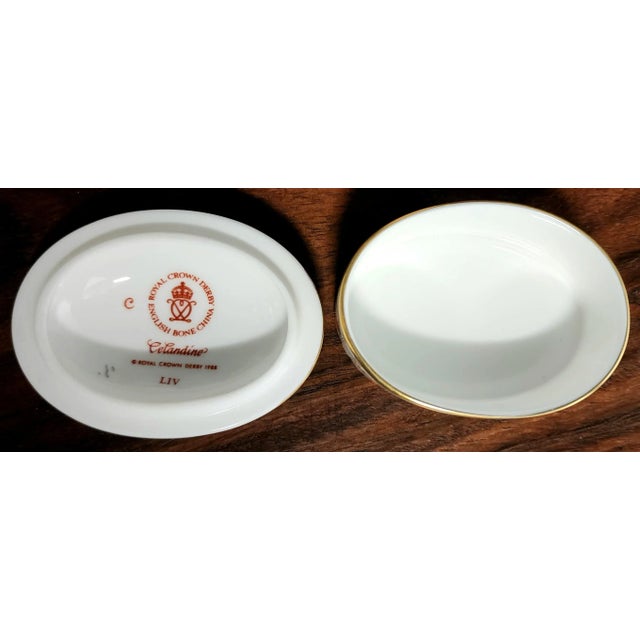 Royal Crown Derby English Fine Bone China Oval Box w/Lid "Celandine" Flowers & Gold Gilt Trim Design Made in England,...