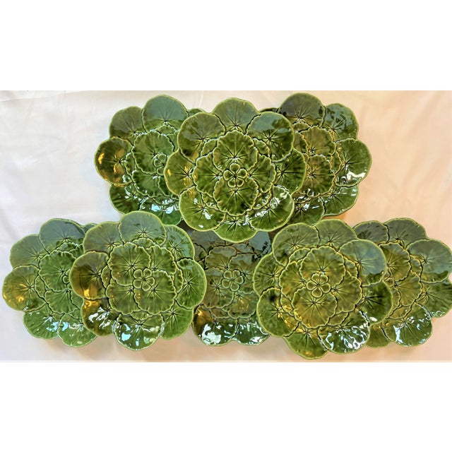 Vintage Majolica Cabbage Ware Geranium Plates - Set of 8 For Sale - Image 4 of 10