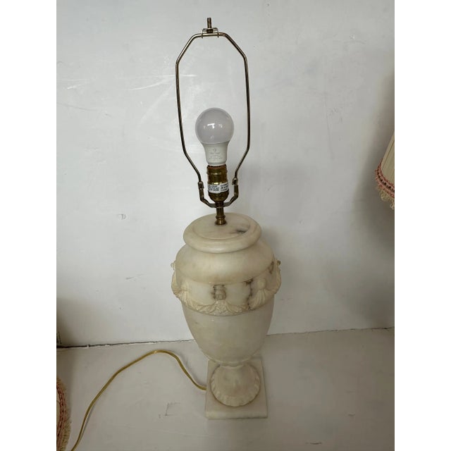 Stone Antique Alabaster Table Lamps- a Pair For Sale - Image 7 of 11