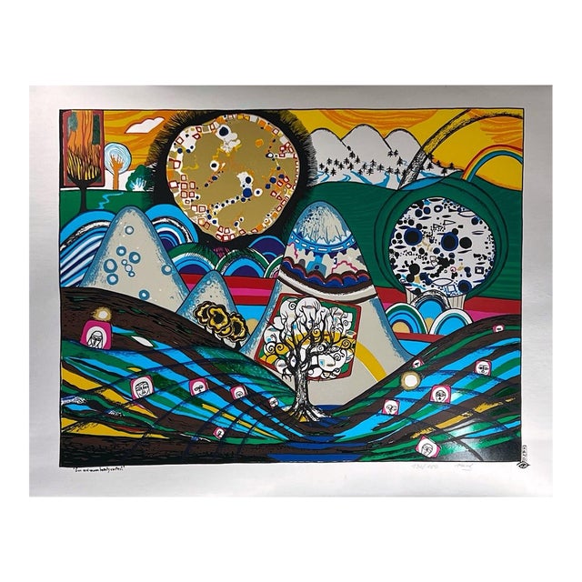 1972 Helmut Kand "Sun and Moon Beauty Contest" Surrealist Silver Foil Serigraph For Sale