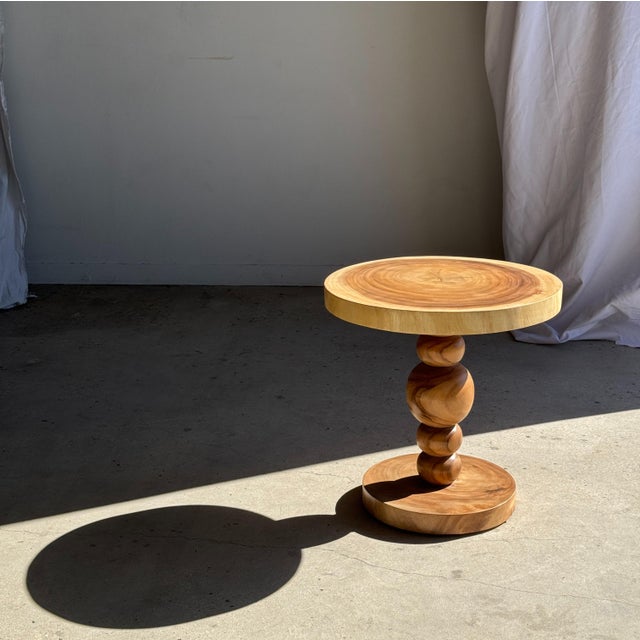 Coffee Table in Suar Wood with Central Pedestal Base and Spheres For Sale - Image 3 of 13