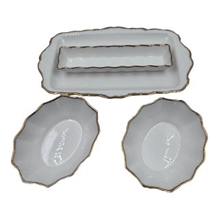 Mid 20th Century Royal Albert Bone China Gold Rim Sandwich & Tidbit Serving Set – 4 Pieces For Sale