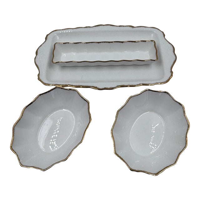 Mid 20th Century Royal Albert Bone China Gold Rim Sandwich & Tidbit Serving Set – 4 Pieces For Sale