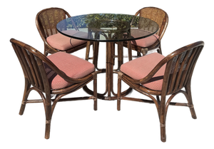 Authentic McGuire Vintage Rattan Cane Back Dining Chairs & Pedestal Table