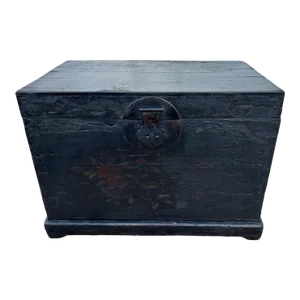 Antique Asian Distressed Black Dovetail Trunk