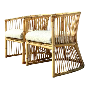 Vintage Coastal Bamboo Tub Chairs - a Pair