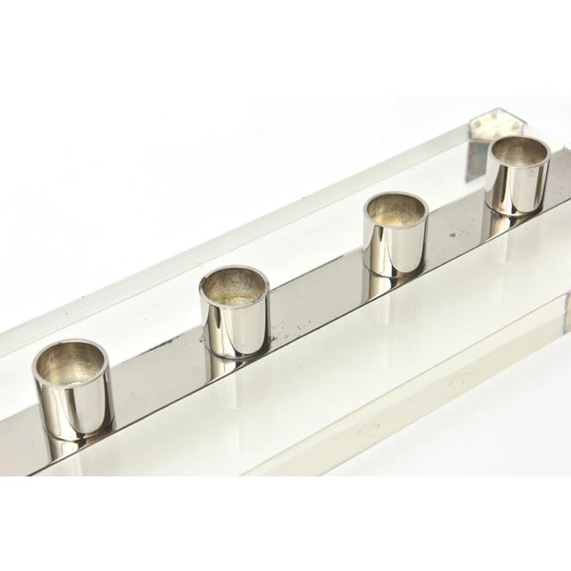 Silver Vintage Lucite and Silver-Plate Rectangular Candlestick Holder Restored For Sale - Image 8 of 11