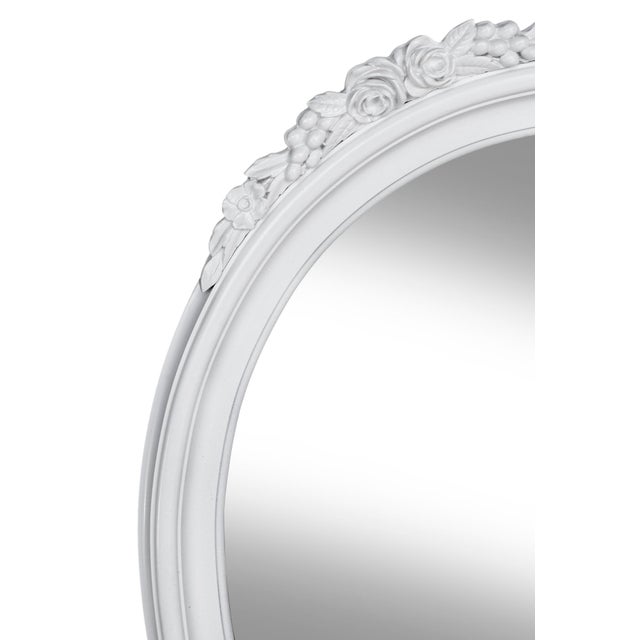 Shabby Chic 1930s White Oval Wall Mirror W/Floral Crown For Sale - Image 3 of 4