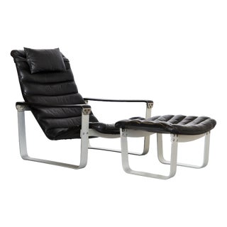 Set of Mid-Century Pulkka Lounge Chair and Ottoman by Ilmari Lappalainen for Asko, 1968 For Sale
