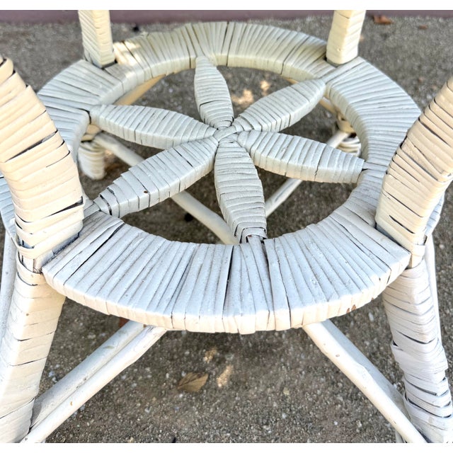 Vintage White Wicker and Rattan Side Table With Scalloped Skirt For Sale - Image 10 of 15