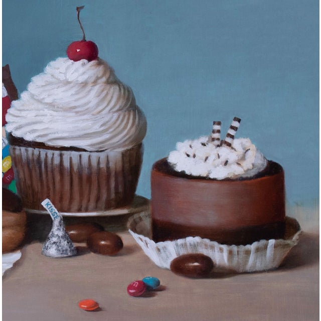 Chocolate Choices by Kelly Birkenruth | Oil on panel Still life of desserts and candy. For Sale - Image 4 of 5