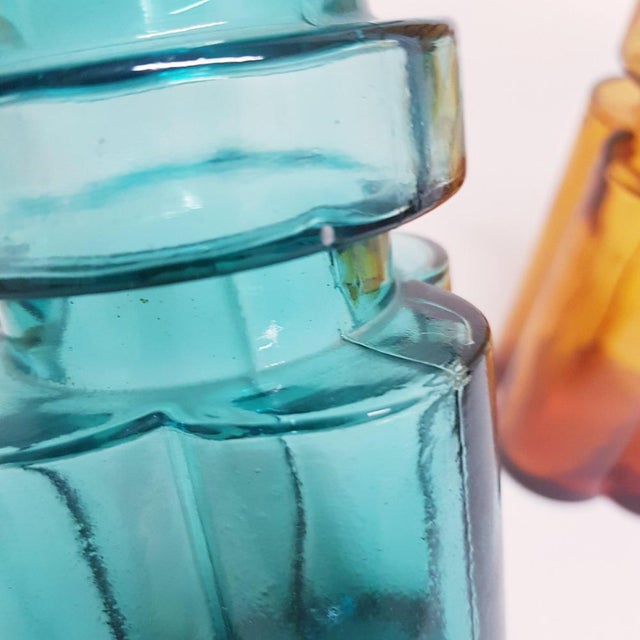 Italian Abstract Glass Bottles from Empoli, Set of 2 For Sale - Image 12 of 14