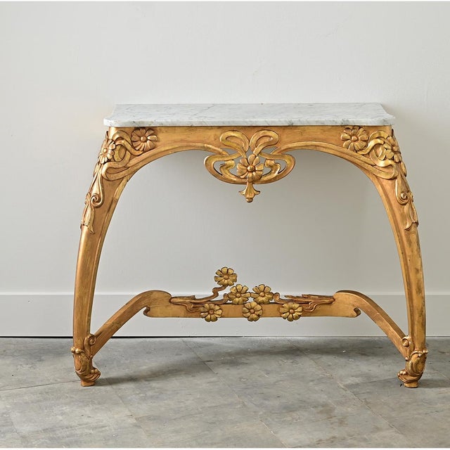 Early 20th Century French Art Nouveau Giltwood and Marble Console Table For Sale In Baton Rouge - Image 6 of 13