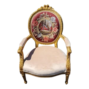 Gilded French Louis XVI Style Armchair /Chair With Simple Back Design