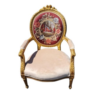 New Designs Gilded French Louis XVI Style Armchair /Chair/Settee With Simple Back Design For Sale