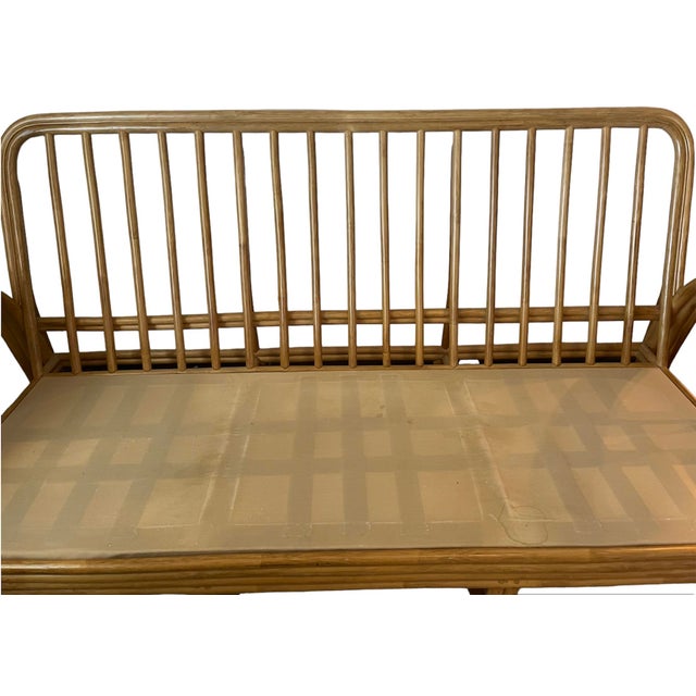 1970s Vintage Paul Frankl Style Rattan 3/4 Pretzel Sofa For Sale - Image 9 of 11