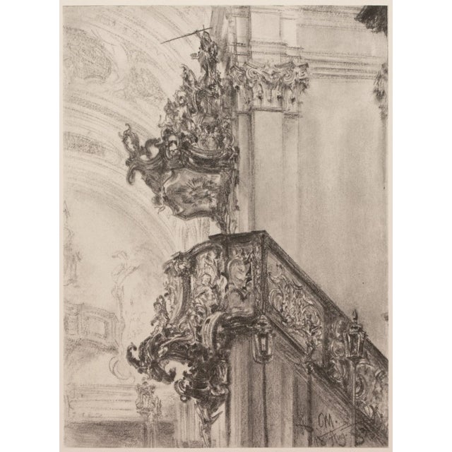 Light Gray 1959 After "Church Interior" by Adolph Von Menzel, Large Architectural Photogravure For Sale - Image 8 of 9