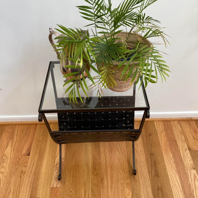 Contemporary Metal & Leather Magazine Rack Side Table For Sale In Richmond - Image 6 of 11