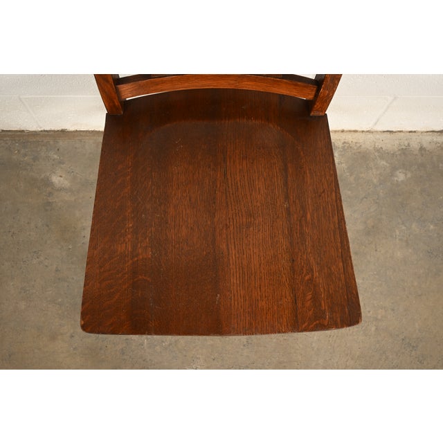 Brown Limbert Style Antique Mission Oak Arts & Crafts Side Chairs or Dining Chairs, Set of Three For Sale - Image 8 of 14