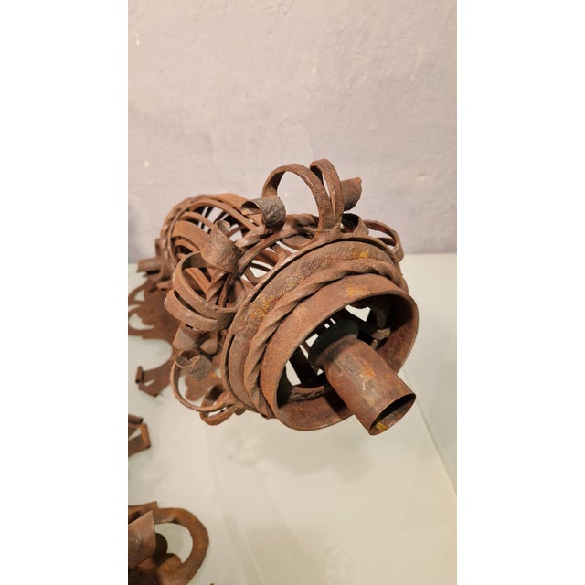 1920s Large Wrought Iron Wall Lamps with Floral Motifs, 1920s, Set of 2 For Sale - Image 5 of 12