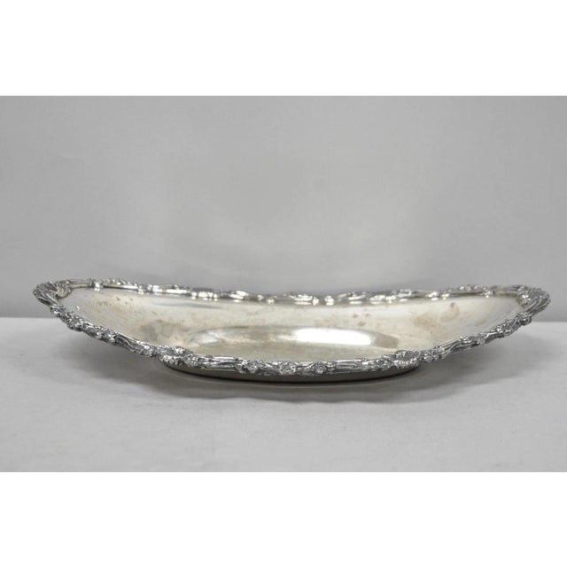 Victorian Vintage Victorian Style Silver Plated Oval 13.5" Trinket Serving Dish (A) For Sale - Image 3 of 17