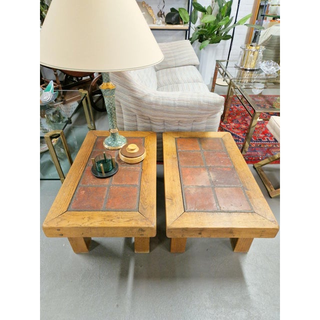 Brutalist Oak Side Tables with Terracotta Tiles, 1950s, Set of 2 For Sale - Image 11 of 12