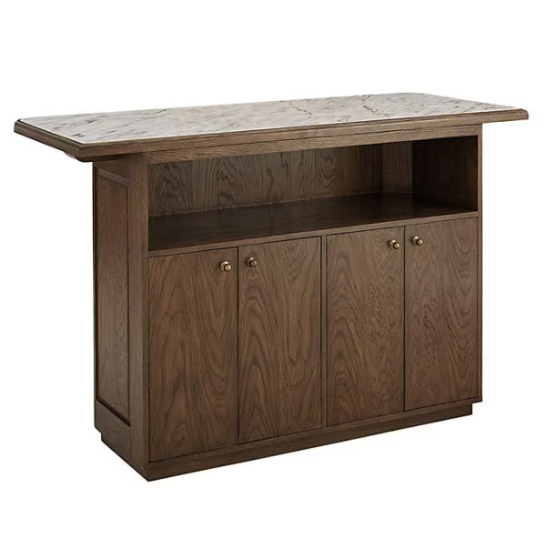 English Cocktail Bar in Oak and Carerra Marble, Attributed For Sale - Image 3 of 5