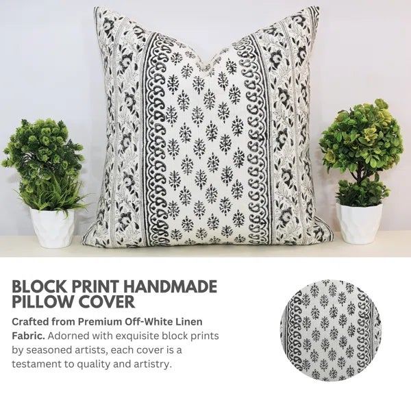 Add a touch of cultural elegance to your home with the Fabdivine Block Print Cushion Cover. Made from off white linen,...