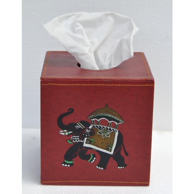 Asian Style Late 20th Century Burgundy Embossed Leather Elephant Tissue Box Kleenex Cover For Sale - Image 4 of 18
