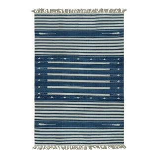 Rug & Kilim's Contemporary Dhurrie Rug with White and Blue Stripes - 9x12 For Sale