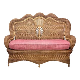 1970s Mid Century American Wicker Braided Loveseat For Sale