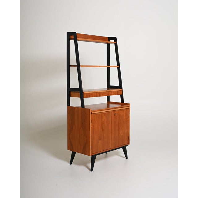 Scandinavian Teak Bookcase with Pull-Out Desk, 1960s For Sale - Image 3 of 11