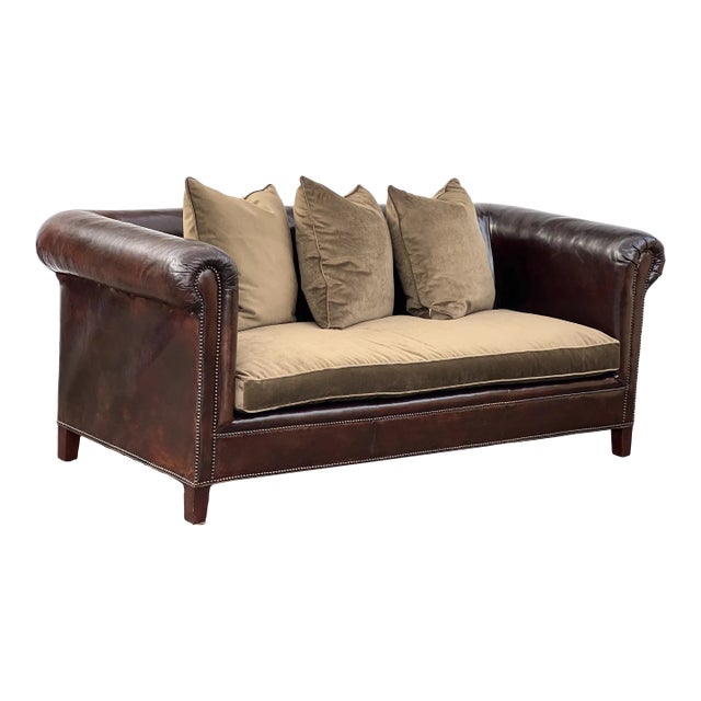 Ralph Lauren Brompton 3-Seat Vintage Dark Mahogany Leather Sofa. For Sale