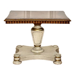 Heritage Hollywood Regency Wood Inlay Low Side Table in Taupe, Gold & Brown For Sale