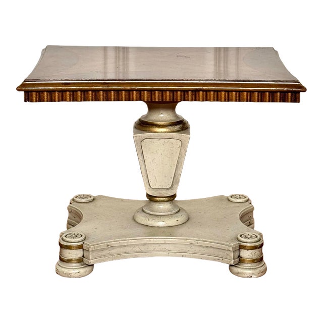 Heritage Hollywood Regency Wood Inlay Low Side Table in Taupe, Gold & Brown For Sale