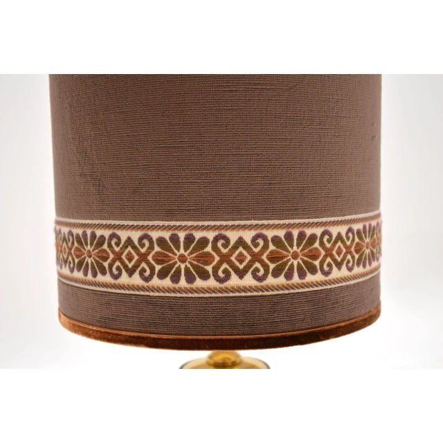 Vintage Brass Table Lamps with Velvet Shades, 1970s, Set of 2 For Sale - Image 6 of 10