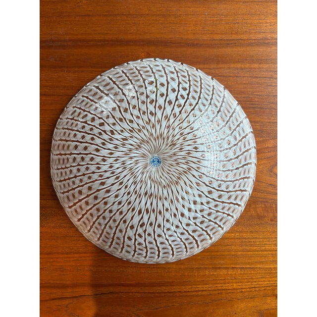 White Vintage Murano Zanfrico Latticino White Gold Ribbon Centerpiece Bowl For Sale - Image 8 of 8