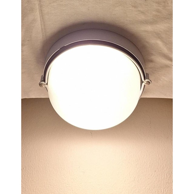 Vintage Ceiling Lamp with White Metal Base and Patterned Glass Shade, 2000s For Sale - Image 3 of 7